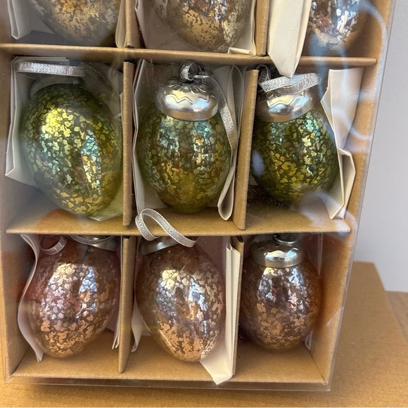 12 Egg Shape Mercury Kugel Hanging Easter Ornaments Mottled...
